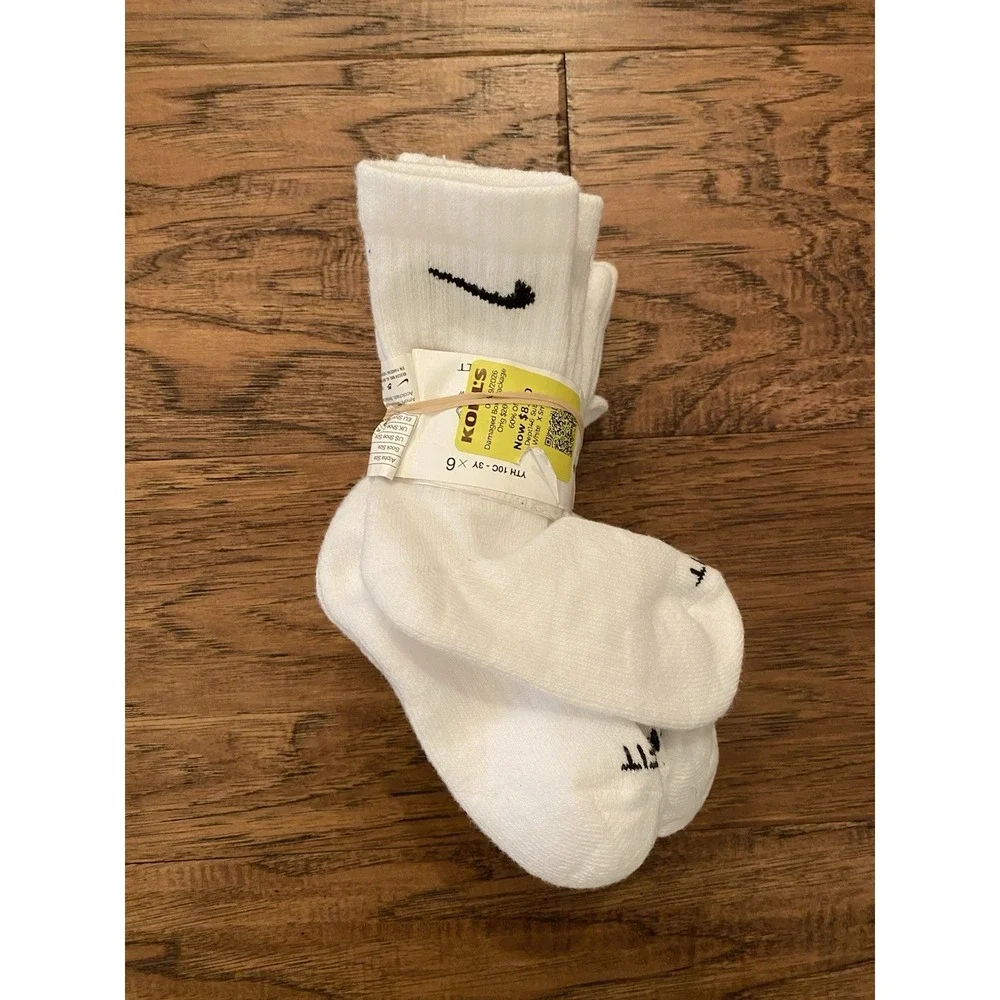 Nike Kids Dri-FIT Crew Socks 6-Pairs White XS Youth (10C-3Y)  NEW